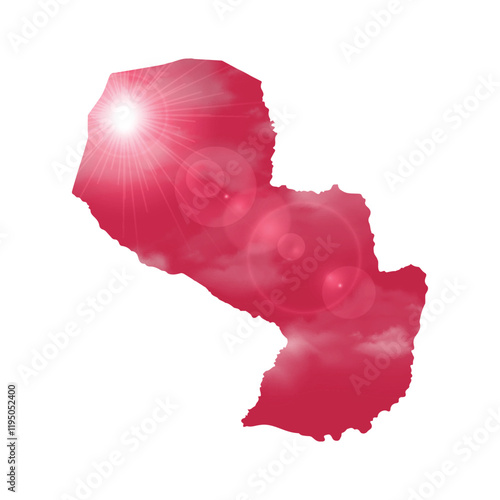 Map of PARAGUAY with Beautiful Sun and Clouds in Body