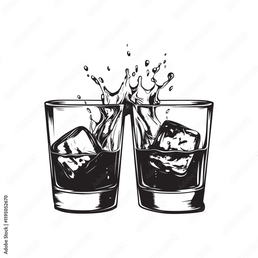 Obraz premium Whiskey Glass Vector Art with Whiskey Splash Illustration