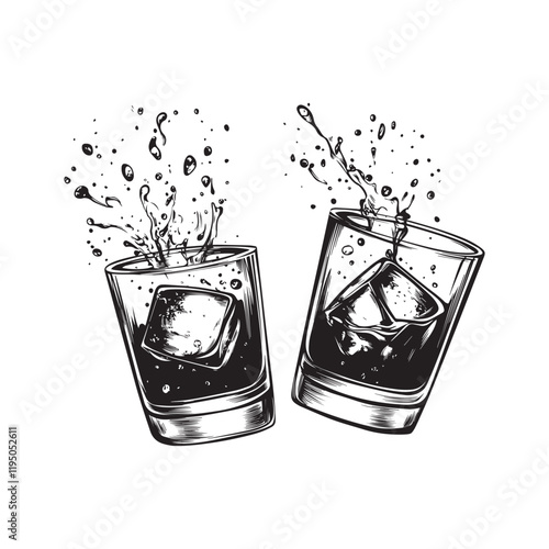 Whiskey Glass Vector Art with Whiskey Splash Illustration