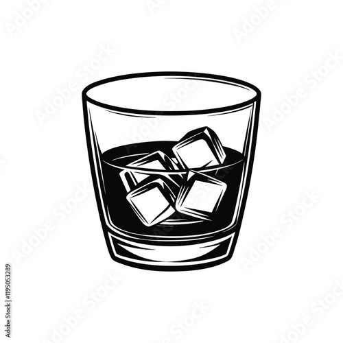 Whiskey Glass Vector Art with Whiskey Splash Illustration