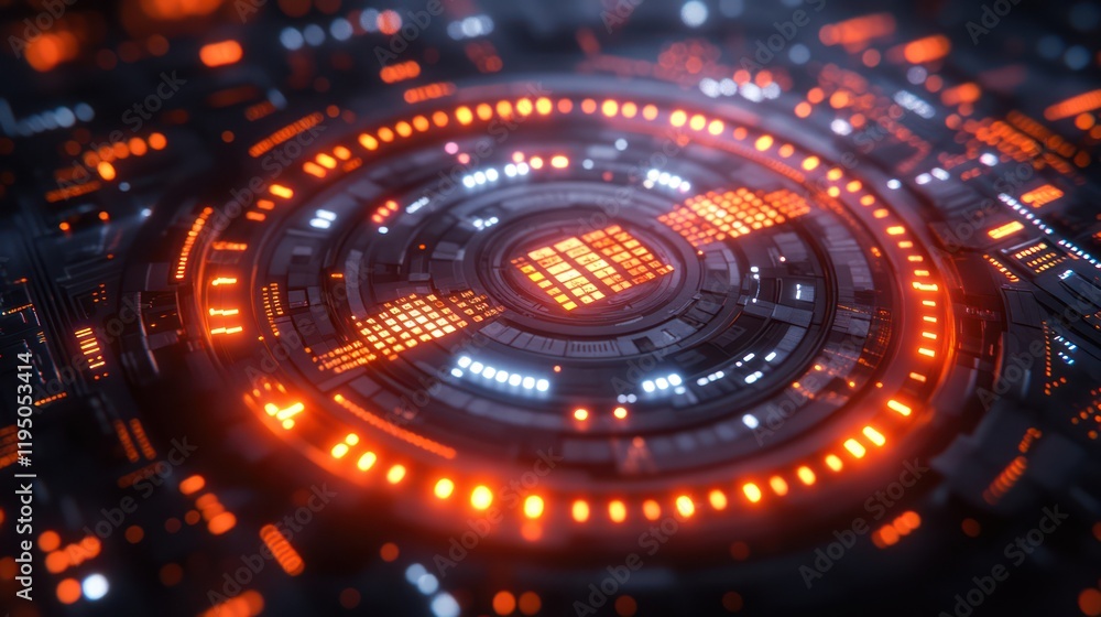Futuristic Technology Interface: Abstract Circular Glowing Circuit Board Futuristic Technology Interface: Abstract Circular Glowing Circuit Board