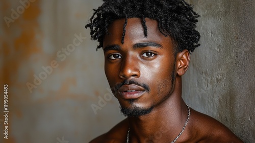 Wallpaper Mural Young man portrait, serious expression, textured background, urban setting, model headshot Torontodigital.ca