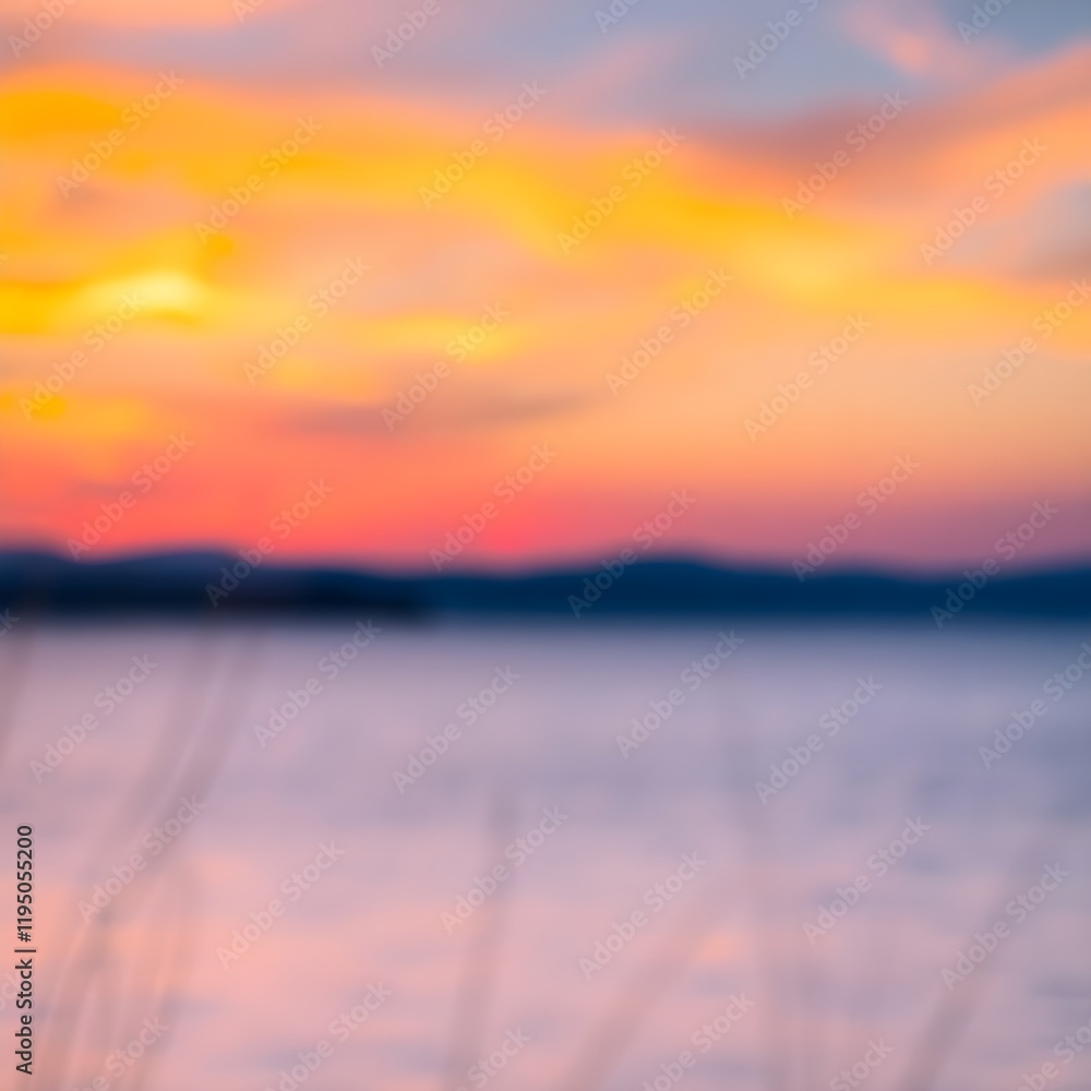 Fototapeta premium blur image of lake and sunset sky in background. Generative AI 