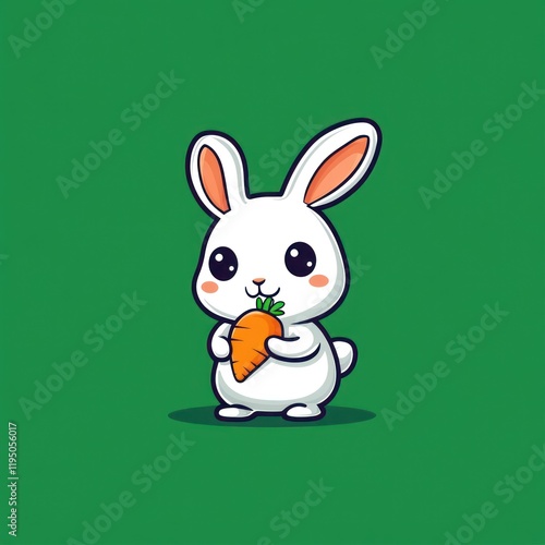 Wallpaper Mural Cute white bunny eating carrot, green background, children's book illustration Torontodigital.ca