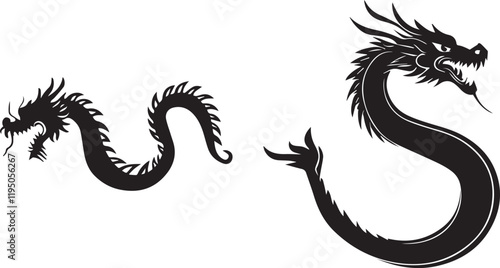 Silhouette of a Chinese dragon vector silhouette