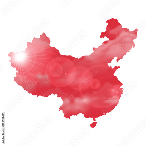 Map of CHINA with Beautiful Sun and Clouds in Body