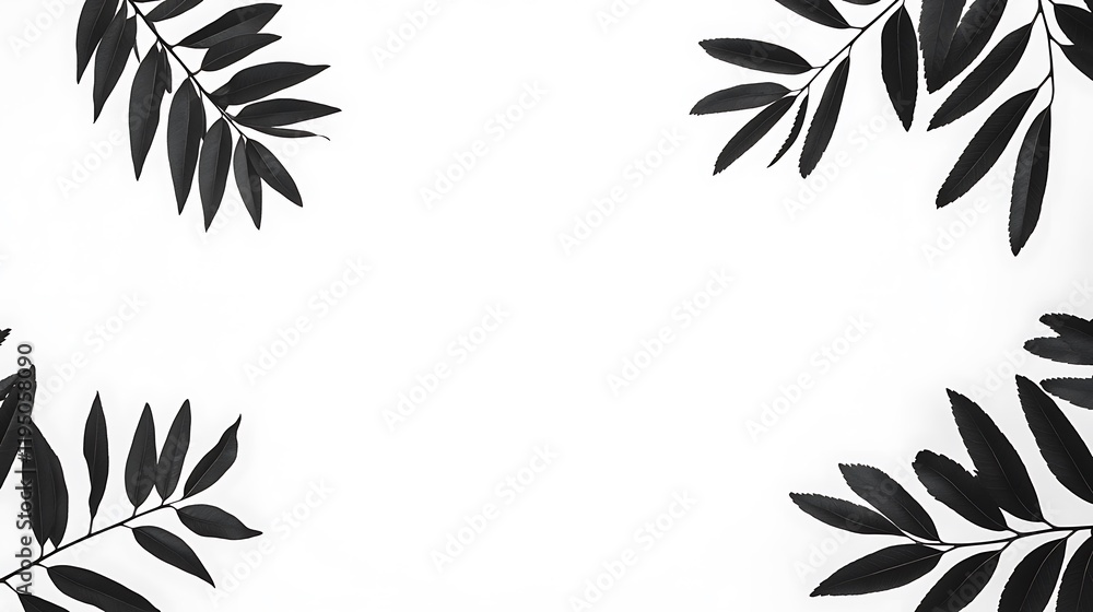 Obraz premium Stylish Black and White Tropical Leaves Framing a Minimalist Background