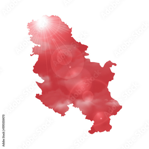 Map of SERBIA with Beautiful Sun and Clouds in Body