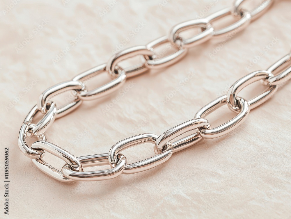 Fototapeta premium Close-up View of a Silver Chain on Textured Paper Showcasing Elegant Details and Shine, Ideal for Fashion and Jewelry Photography Needs