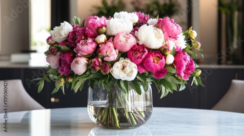 Wallpaper Mural A bouquet of vibrant peonies in shades of pink, white, and red placed in a glass vase Torontodigital.ca