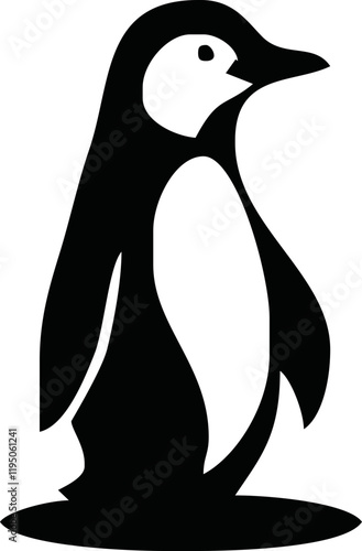 Vector illustration of a black silhouette of a penguin. Isolated white background. Side view, profile.
