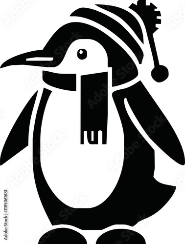 Vector illustration of a black silhouette of a penguin. Isolated white background. Side view, profile.