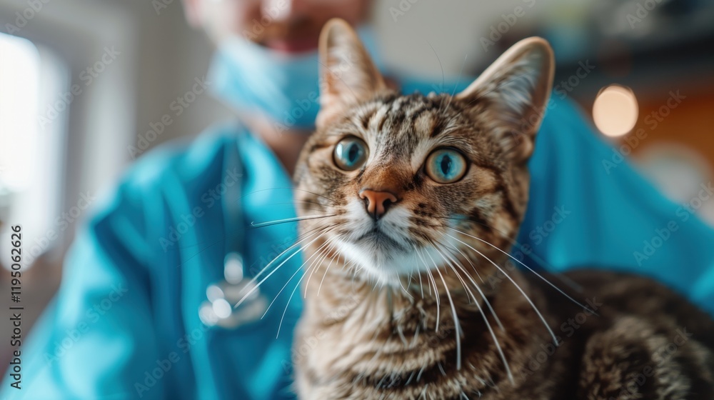 Naklejka premium Veterinarian. Veterinarians perform routine examinations of pets on a table in a modern veterinary clinic. Treatment and vaccination of pets. Animal care 
