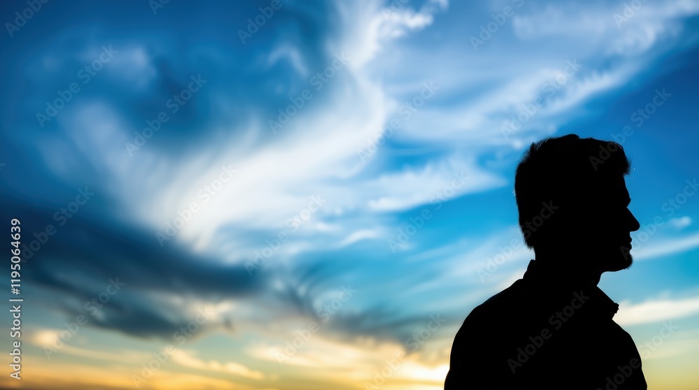 Silhouette of Man Against Dramatic Sunset Sky Silhouette of Man Against Dramatic Sunset Sky