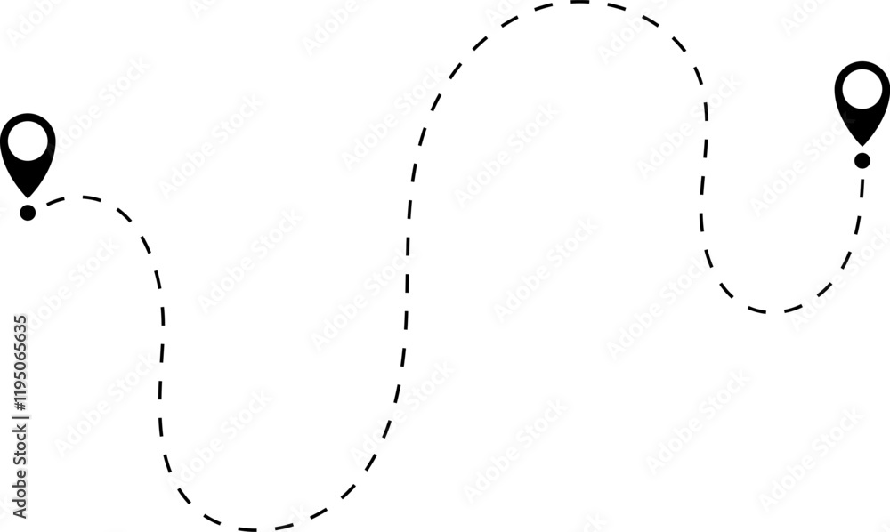Route icon - two points with dotted path and location pin. Route location icon two pin sign and dotted line. Love travel route.. Travel from start point and dotted line tracing. Route icon - two points with dotted path and location pin. Route location icon two pin sign and dotted line. Love travel route.. Travel from start point and dotted line tracing.