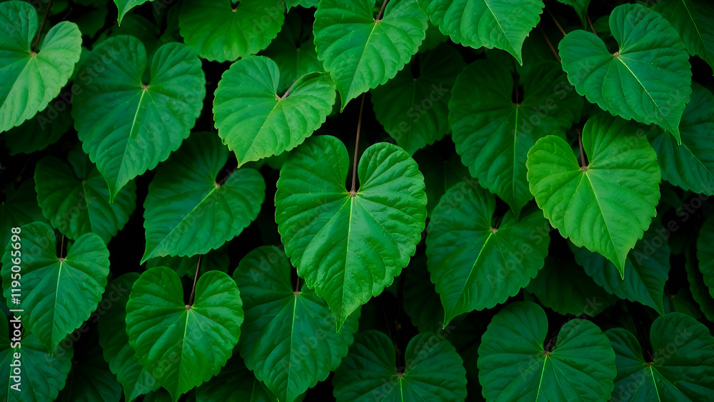 Abstract Background. This image captures a detailed closeup view of a vibrant bunch of green leaves growing on a healthy plant in its natural habitat