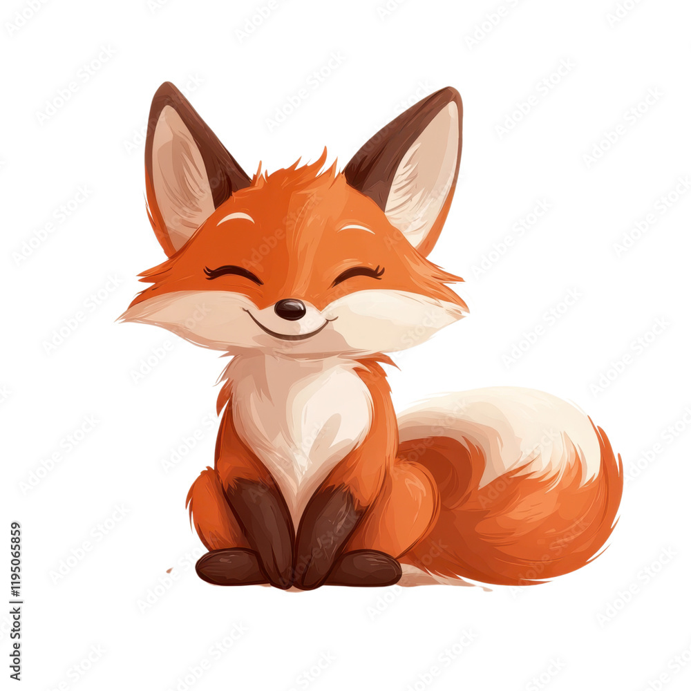 Obraz premium Adorable Happy Fox Illustration A Cute Cartoon Fox Sitting with a Joyful Expression