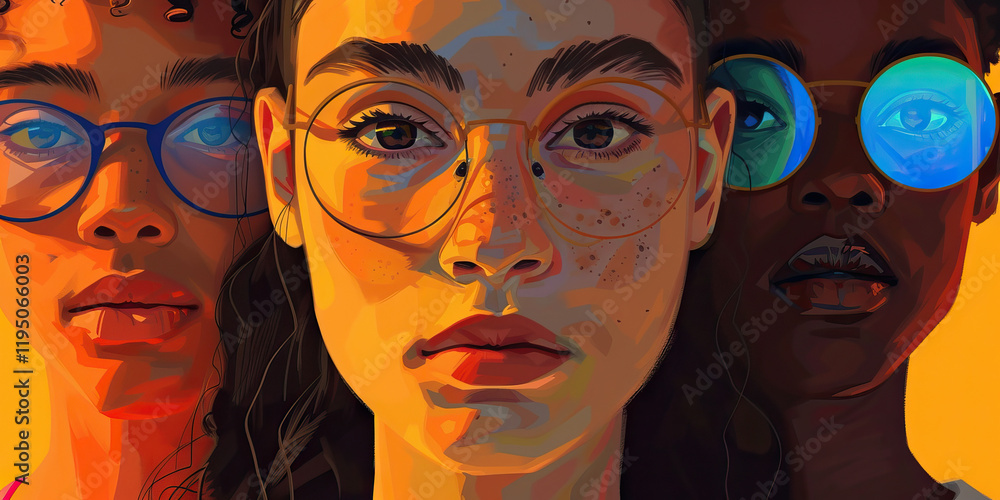 Obraz premium Portrait Study: Three Women with Glasses