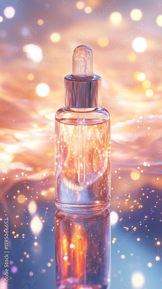 Sparkling Serum Bottle with Magical Light Reflection and Glow Sparkling Serum Bottle with Magical Light Reflection and Glow