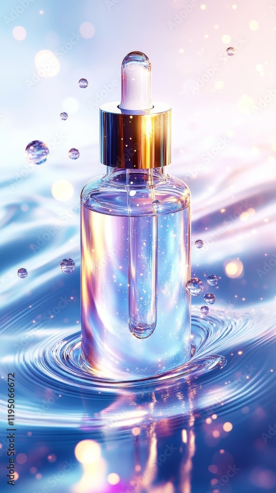 Clear Glass Droplet Bottle Surrounded by Soft Water Ripples Clear Glass Droplet Bottle Surrounded by Soft Water Ripples