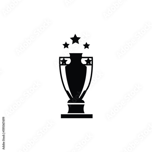 Premier league silhouette black champion football trophy icon on white background. Cup with crown and lions. English soccer competition.