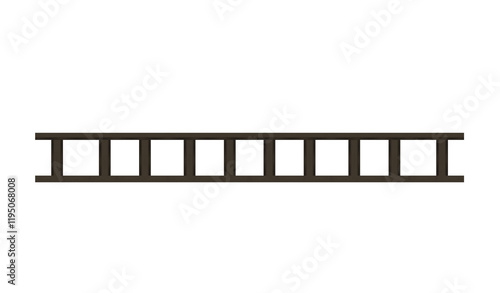 Rrailway tracks or video film, side view. On isolated transparent background. You can increase the length of a photo by placing copies of the photo next to each other.