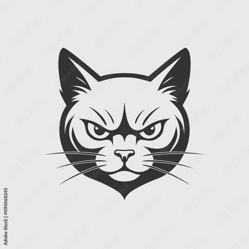 Cat head with fierce expression and sharp gaze. Perfect for a brand logo that wants to convey the impression of strength, elegance, and mystery. Cat head with fierce expression and sharp gaze. Perfect for a brand logo that wants to convey the impression of strength, elegance, and mystery.