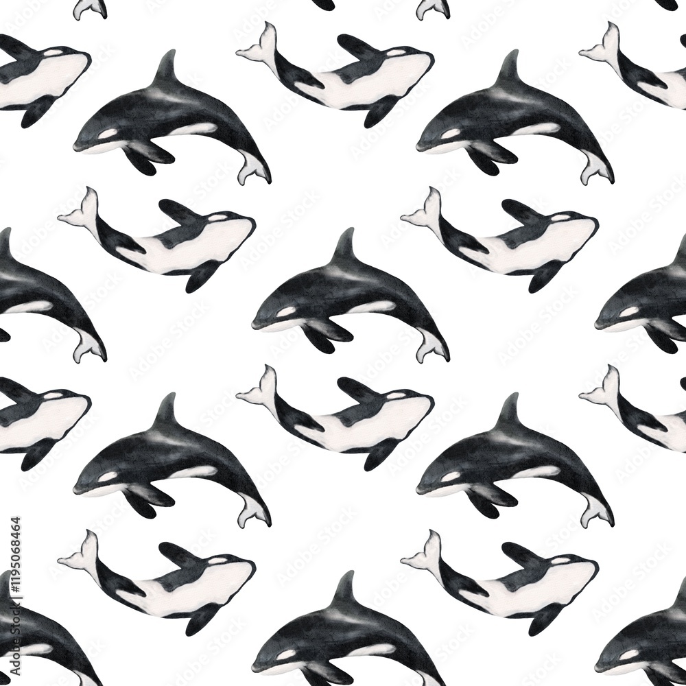 Naklejka premium Whale and seal patterns in seamless textile design for decorative wrapping paper