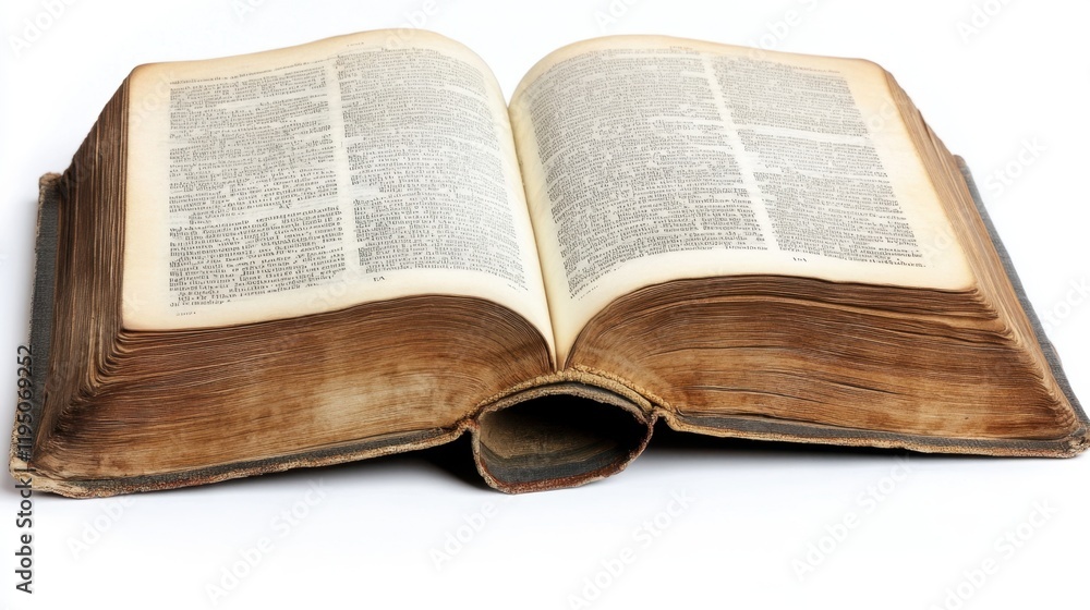 Fototapeta premium Open Old Book with Yellowed Pages on White Background