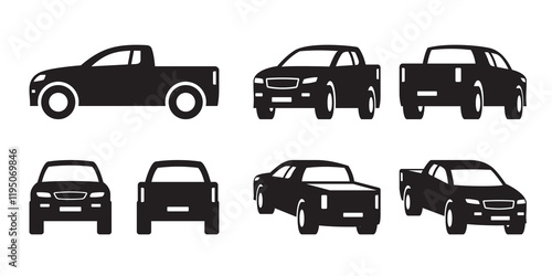 Pickup truck in different perspective – vector illustration