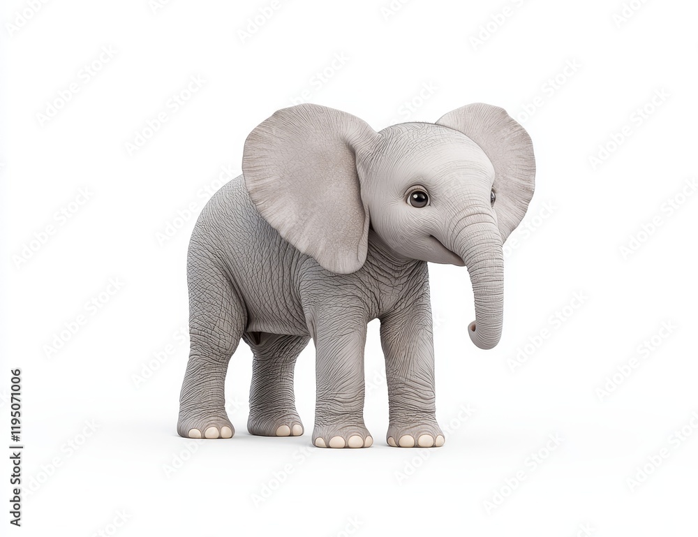Fototapeta premium Adorable baby elephant cartoon set against a wildlife background in PNG format.