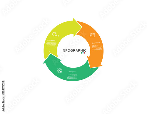 3 Steps Infographics Design Template - Graph, Pie chart, workflow layout, squire diagram, brochure, report, presentation, web design. Editable Vector
