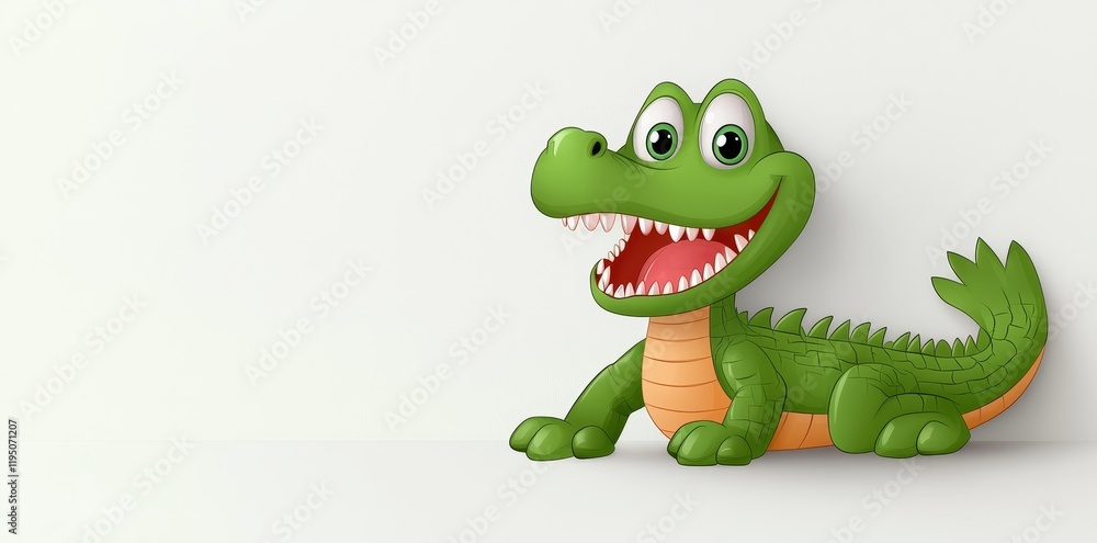 Naklejka premium A charming crocodile cartoon perfect for kids' coloring books, showcasing a cute, joyful reptile in a playful cartoon scene.