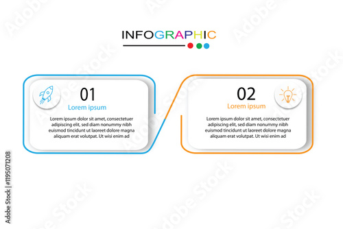 2 Steps Infographics Design Template - Graph, Pie chart, workflow layout, squire diagram, brochure, report, presentation, web design Editable Vector