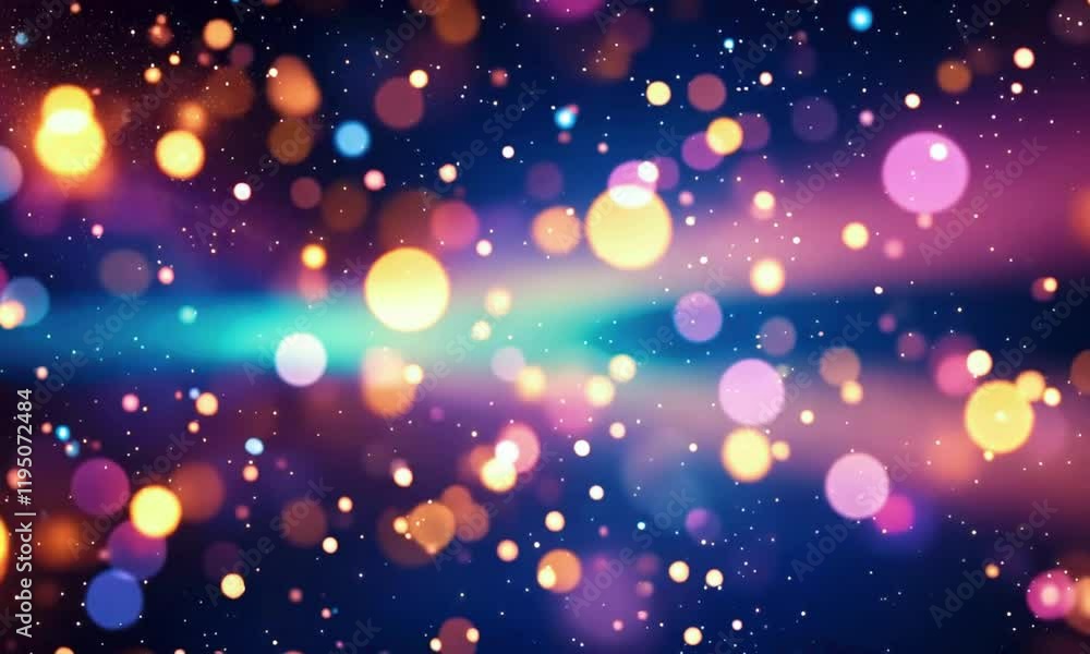 Abstract blurry dots randomly cosmic nebula backdrop, glowing lights space. Shiny light trails follow the dots as they shift in and out of the frame, 4k Animation video