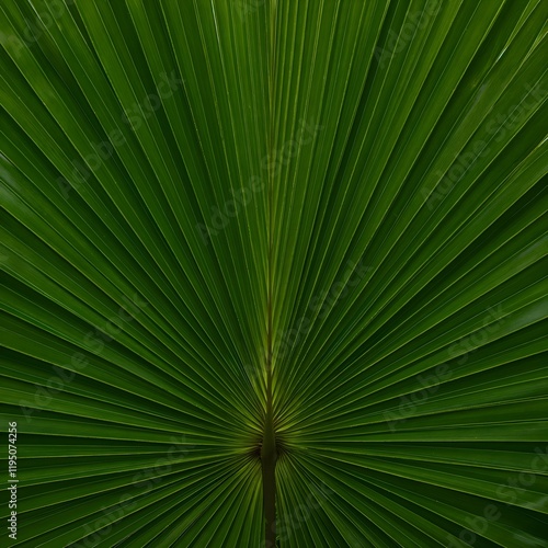 Close-up of symmetrical green palm leaf texture with bold natural details, perfect for eco designs, botanical visuals and tropical themes wallpaper photo