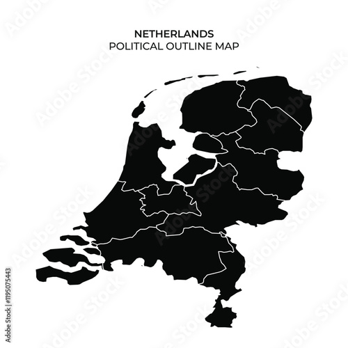 Political outline map of Netherlands showcasing divisions and regions