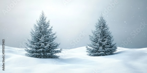 Wallpaper Mural Snow-covered Christmas trees in a serene winter landscape with soft gray background and delicate snowflakes falling gently from above. Torontodigital.ca