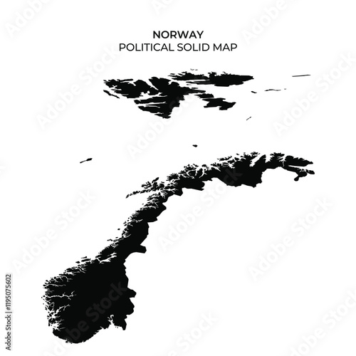 Political solid map of Norway highlighting geographical features