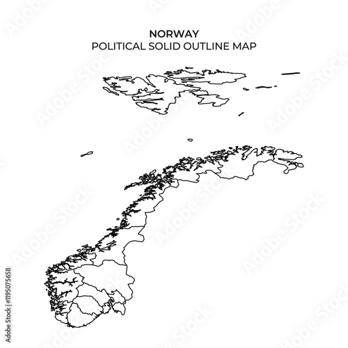 Political outline map of Norway showcasing its geographical features