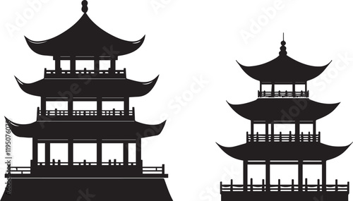Silhouette of a traditional Chinese temple vector silhouette
