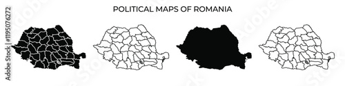 Political maps of Romania showing different geographical divisions