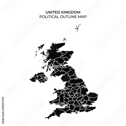 Political outline map of the United Kingdom with counties labeled