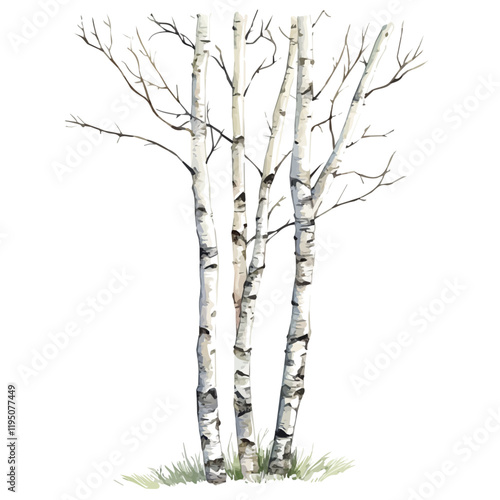 A watercolor of a birch tree, isolated on a white background. Birch tree vector.
