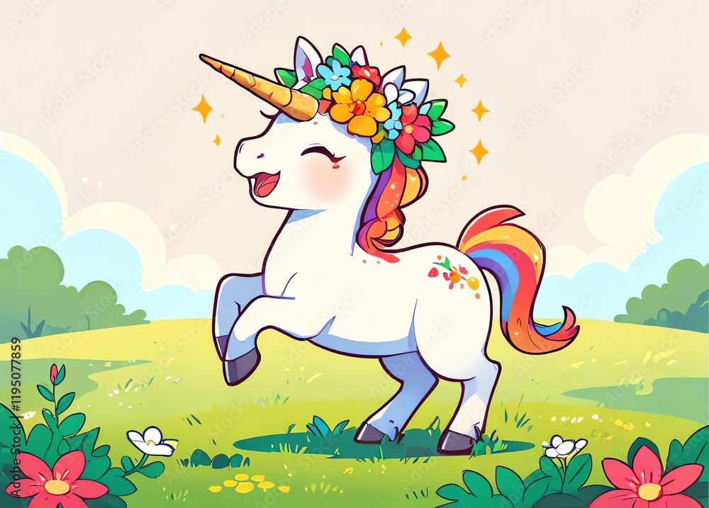 Joyful Unicorn in a Flower Crown: A Whimsical Springtime Fantasy Joyful Unicorn in a Flower Crown: A Whimsical Springtime Fantasy