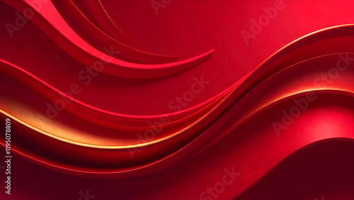 Obraz na płótnie A vibrant red and shimmering gold wave gracefully flows across a rich, dark red background, creating a striking visual contrast w salonie