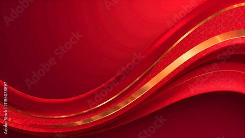 Obraz na płótnie A vibrant red and shimmering gold wave gracefully flows across a rich, dark red background, creating a striking visual contrast w salonie