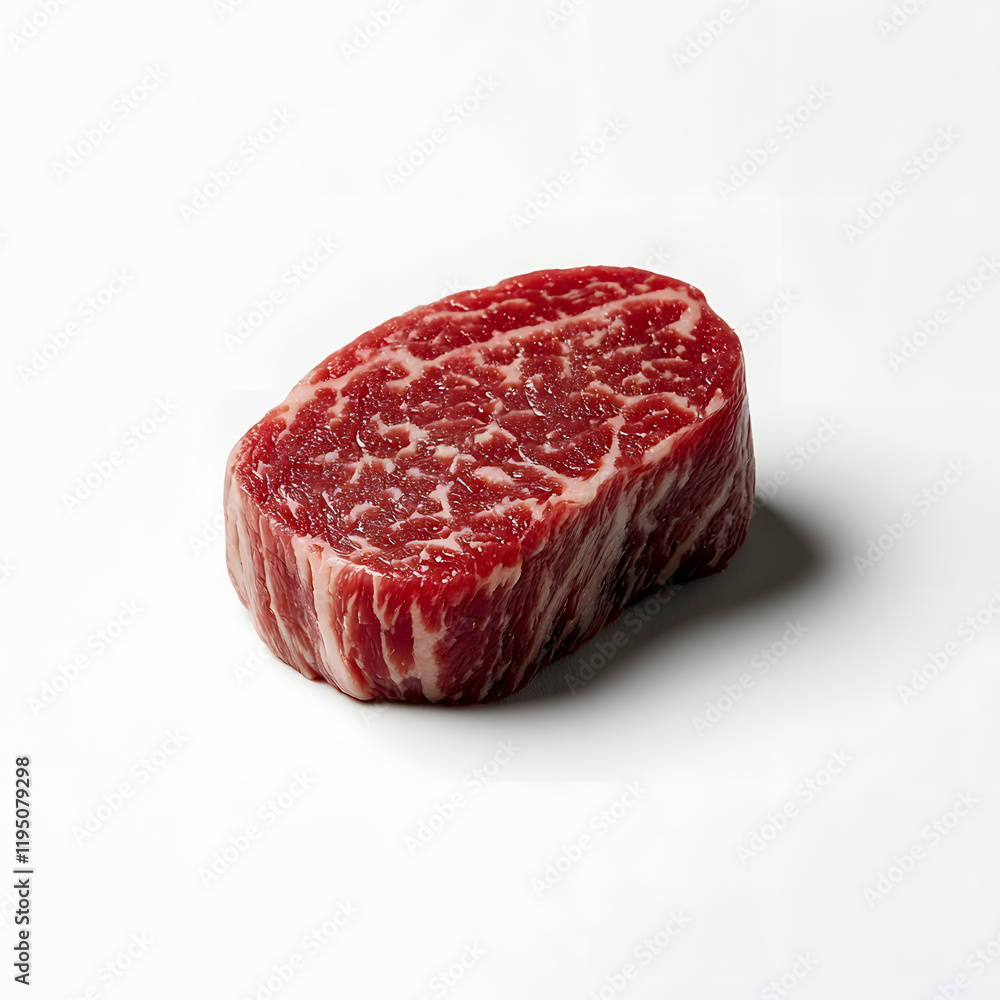 A fresh raw wagyu beef steak isolated on white backdrop A fresh raw wagyu beef steak isolated on white backdrop