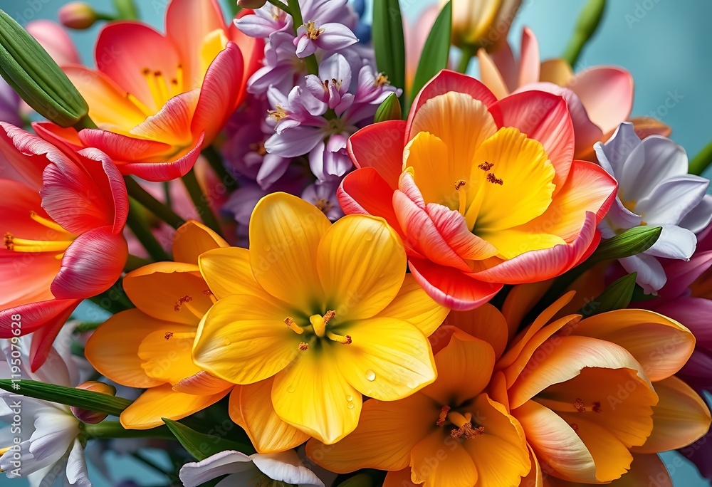 Vibrant Spring Flowers Bouquet Colorful Tulips And Crocuses Vibrant Spring Flowers Bouquet Colorful Tulips And Crocuses