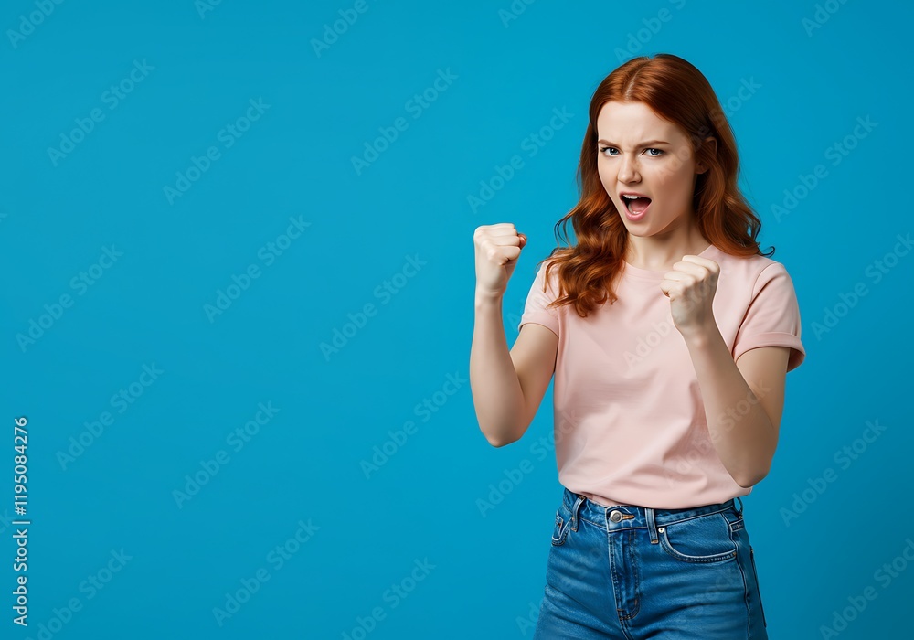 Young French woman isolated on blue background doing strong gesture Young French woman isolated on blue background doing strong gesture
